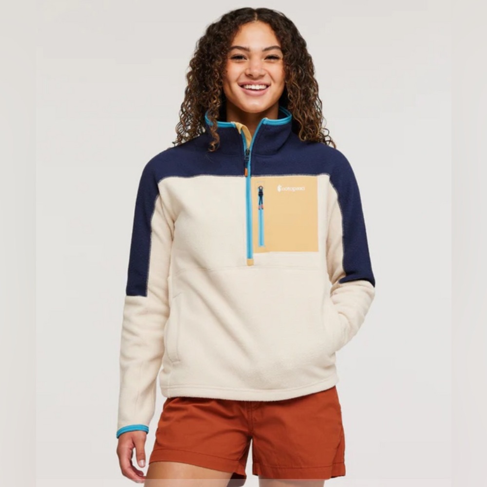 Cotopaxi Two-Tone Half-Zip Fleece Pullover — Cream, Navy & Mustard